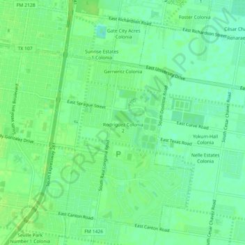 Topografische Karte Rodríguez Colonia, Höhe, Relief