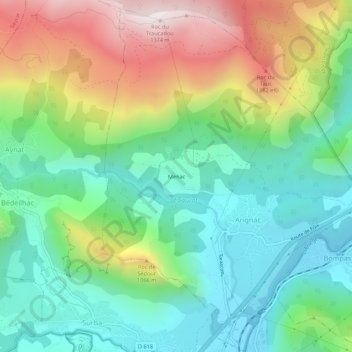 Topografische Karte Menac, Höhe, Relief