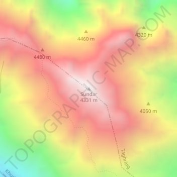 Topografische Karte Sundar, Höhe, Relief