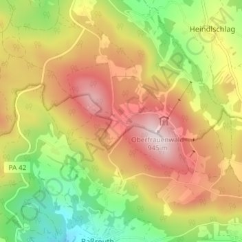 Topografische Karte Oberfrauenwald, Höhe, Relief