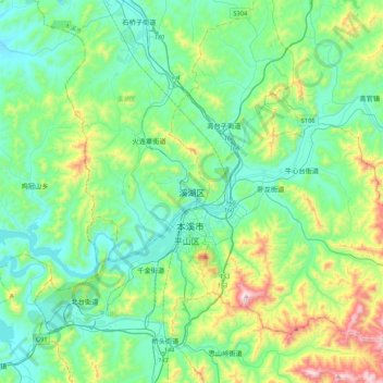Topografische Karte 溪湖区, Höhe, Relief