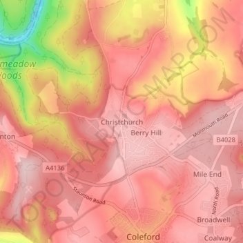Topografische Karte Christchurch, Höhe, Relief