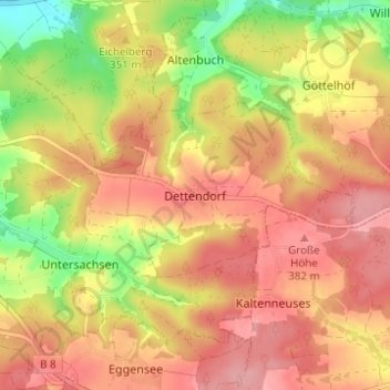 Topografische Karte Dettendorf, Höhe, Relief