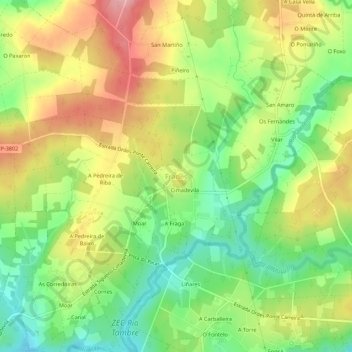 Topografische Karte Frades, Höhe, Relief