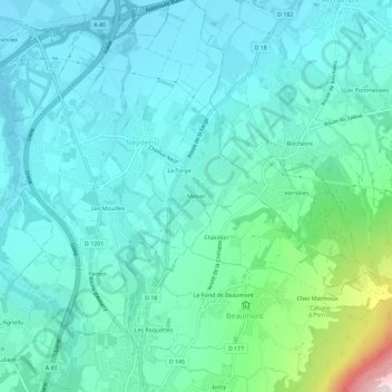 Topografische Karte Moisin, Höhe, Relief