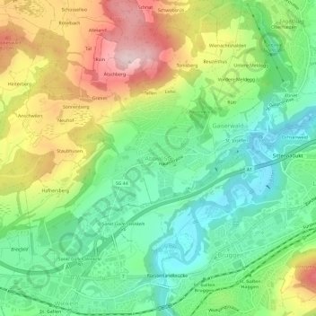 Topografische Karte Abtwil SG, Höhe, Relief