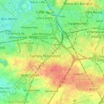 Topografische Karte Ronchin, Höhe, Relief