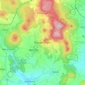 Topografische Karte Niedenstein, Höhe, Relief