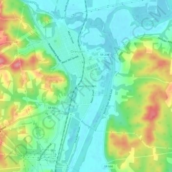 Topografische Karte Lower Dresden, Höhe, Relief