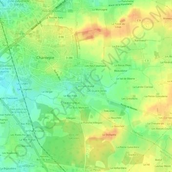 Topografische Karte Le Pont Boeuf, Höhe, Relief