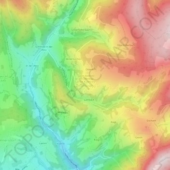 Topografische Karte Dorf, Höhe, Relief