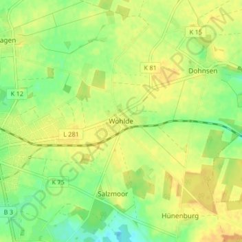 Topografische Karte Wohlde, Höhe, Relief