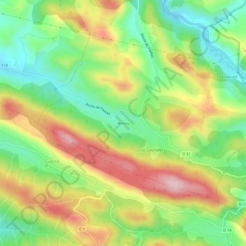 Topografische Karte Menay, Höhe, Relief
