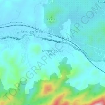 Topografische Karte Kampung Salak Utara, Höhe, Relief