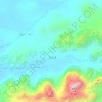 Topografische Karte Odoji, Höhe, Relief