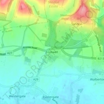 Topografische Karte Fontwell, Höhe, Relief