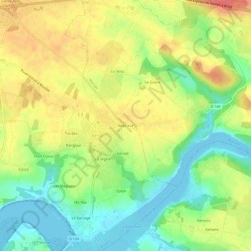 Topografische Karte Belle Vue, Höhe, Relief