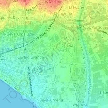 Topografische Karte Vega de Acá, Höhe, Relief