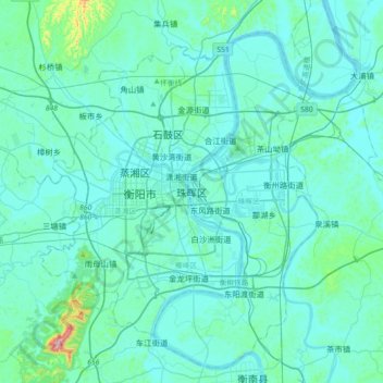 Topografische Karte 珠晖区, Höhe, Relief