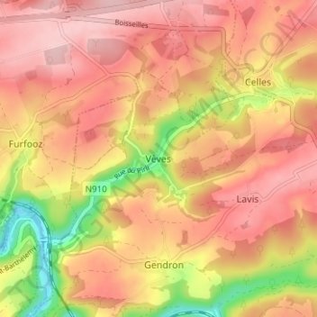 Topografische Karte Vêves, Höhe, Relief