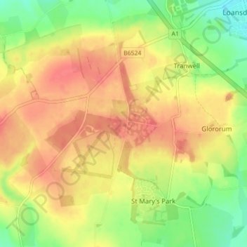 Topografische Karte Tranwell Woods, Höhe, Relief