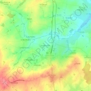 Topografische Karte Les Mionnières, Höhe, Relief