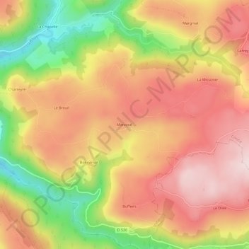 Topografische Karte Marvaud, Höhe, Relief