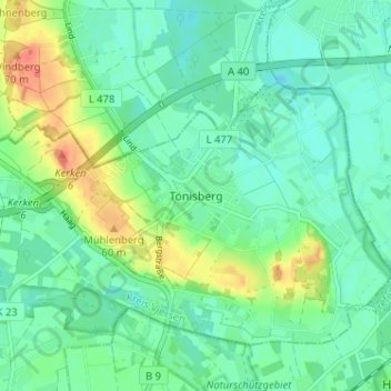 Topografische Karte Tönisberg, Höhe, Relief