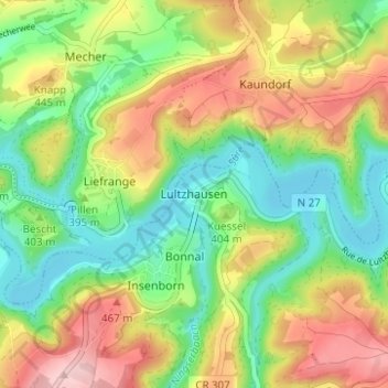 Topografische Karte Lultzhausen, Höhe, Relief
