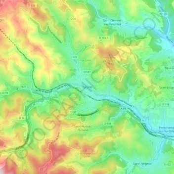 Topografische Karte Tarare, Höhe, Relief