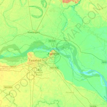Topografische Karte Ayodhya, Höhe, Relief