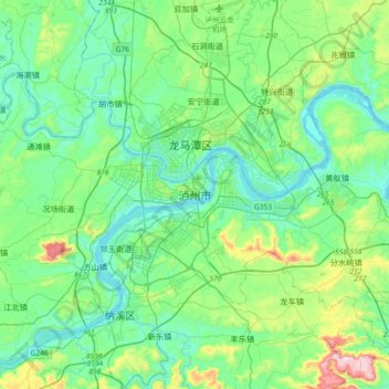 Topografische Karte 泸州市, Höhe, Relief