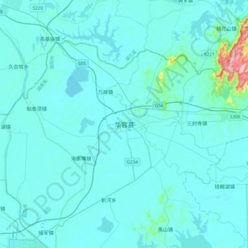 Topografische Karte 华容县, Höhe, Relief