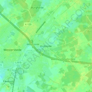 Topografische Karte Hüllstede, Höhe, Relief