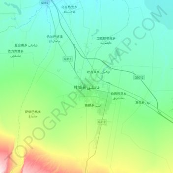 Topografische Karte 叶城县, Höhe, Relief