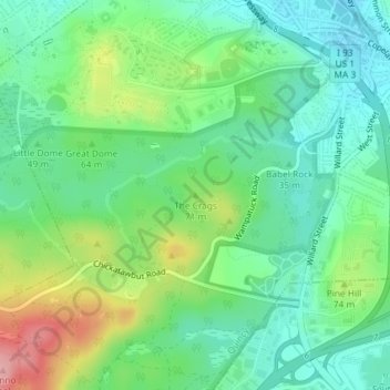 Topografische Karte The Crags, Höhe, Relief