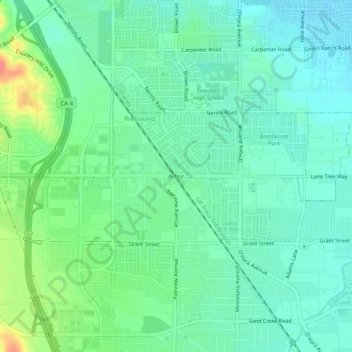 Topografische Karte Arbor, Höhe, Relief