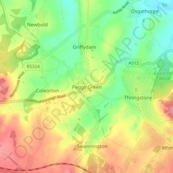 Topografische Karte Peggs Green, Höhe, Relief
