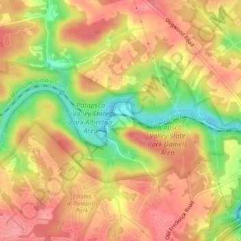 Topografische Karte Daniels, Höhe, Relief