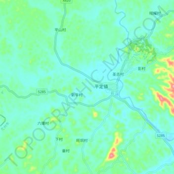 Topografische Karte 平定镇, Höhe, Relief