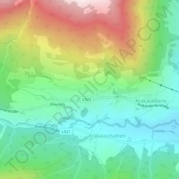 Topografische Karte Krakauhintermühlen, Höhe, Relief