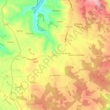 Topografische Karte Gelle, Höhe, Relief