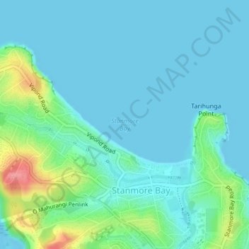 Topografische Karte Stanmore Bay, Höhe, Relief