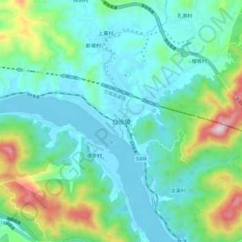 Topografische Karte 白沙镇, Höhe, Relief