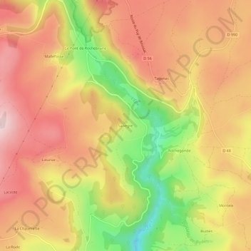 Topografische Karte Sanègre, Höhe, Relief