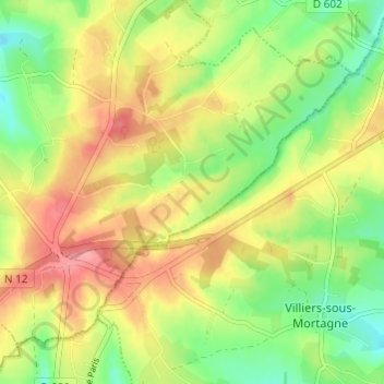 Topografische Karte Mousselée, Höhe, Relief