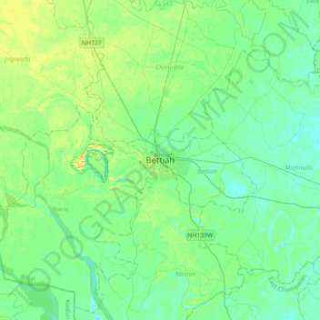 Topografische Karte Bettiah, Höhe, Relief