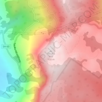Topografische Karte Tākaka Hill, Höhe, Relief