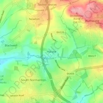 Topografische Karte Hilcote, Höhe, Relief