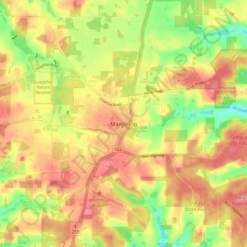 Topografische Karte Manjimup, Höhe, Relief